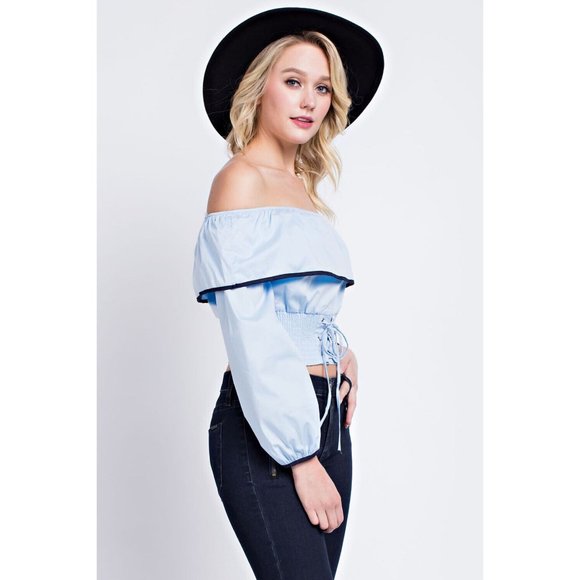 Women's Super Cute Comfy Off Shoulder Top With Contrast Detail Linning & Corset - Picture 4 of 9